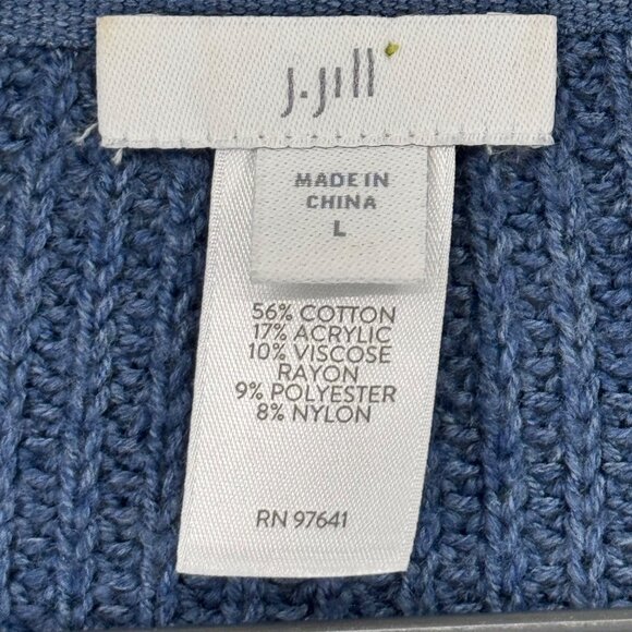 J.Jill Womens Blue Open Cable Knit Cardigan sweater size large cotton blend - Picture 4 of 12